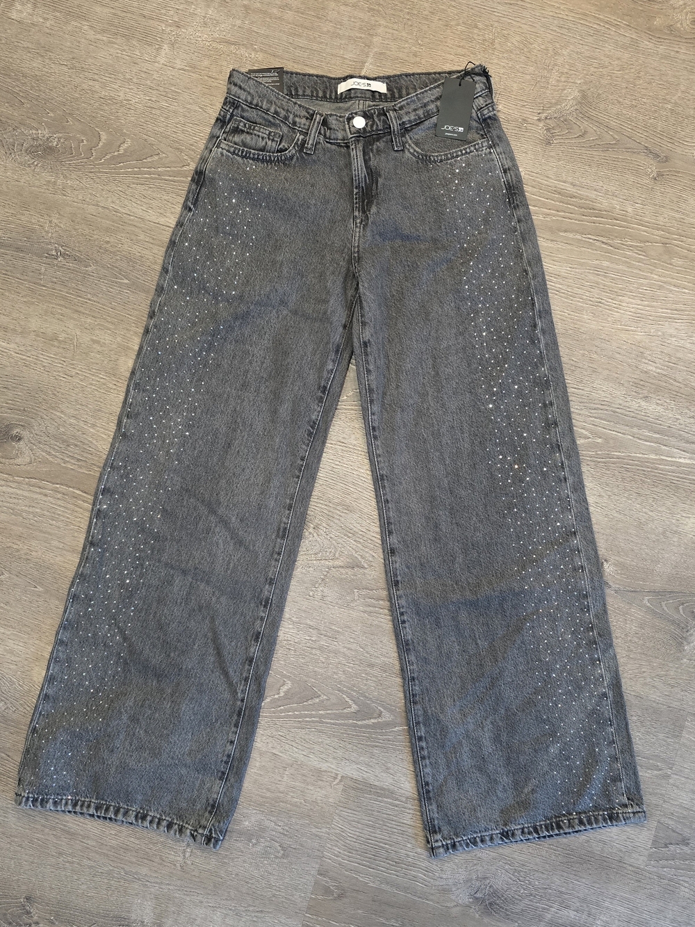 Joe's Jeans Crystal Grey Rhinstone Embellished Low Rise Wide Leg  Womens 27 NWT